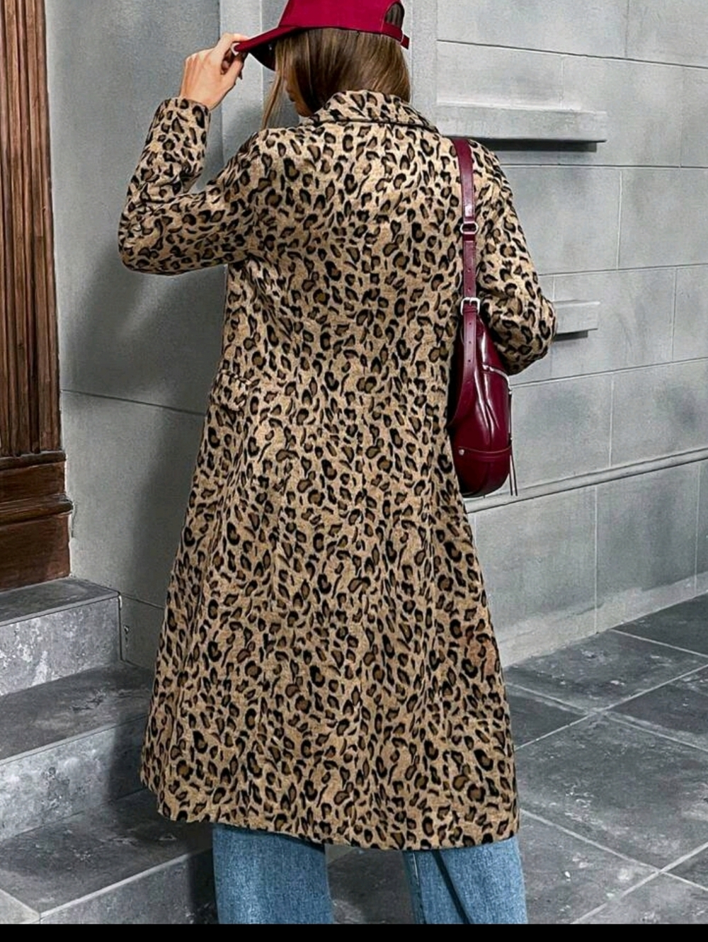 Leopard Print Long Trench Coat - Brown & Black - Picture 6 of 8
